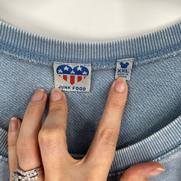 Junk Food Clothing Blue Crew Neck Sweater with Mickey Printed Relaxed Fit XXL - Picture 2 of 3